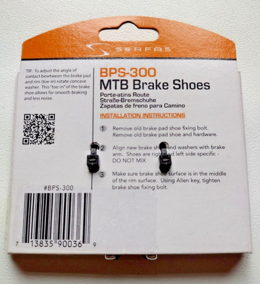 Serfas BPS-300 MTB Brake Shoes – V-Brake Compatible (Cartridge Style)