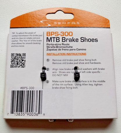 Serfas BPS-300 MTB Brake Shoes – V-Brake Compatible (Cartridge Style)