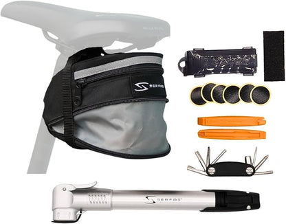 Serfas Bicycle Combo Kit 1 (Saddle Bag, Pump, Mini Tool, and Patch Kit)