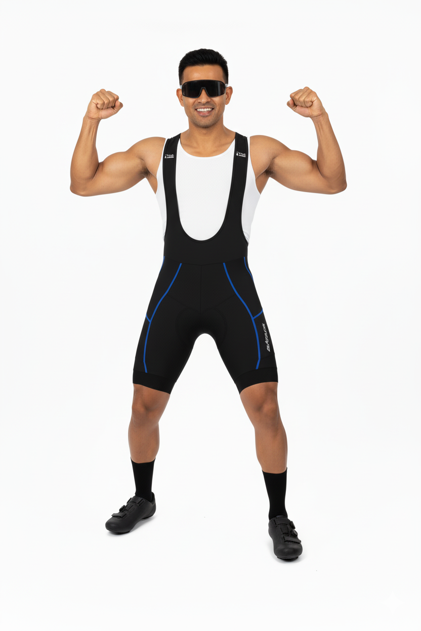 AIRTRACKS Men’s Cycling Bib Shorts – Blue Line